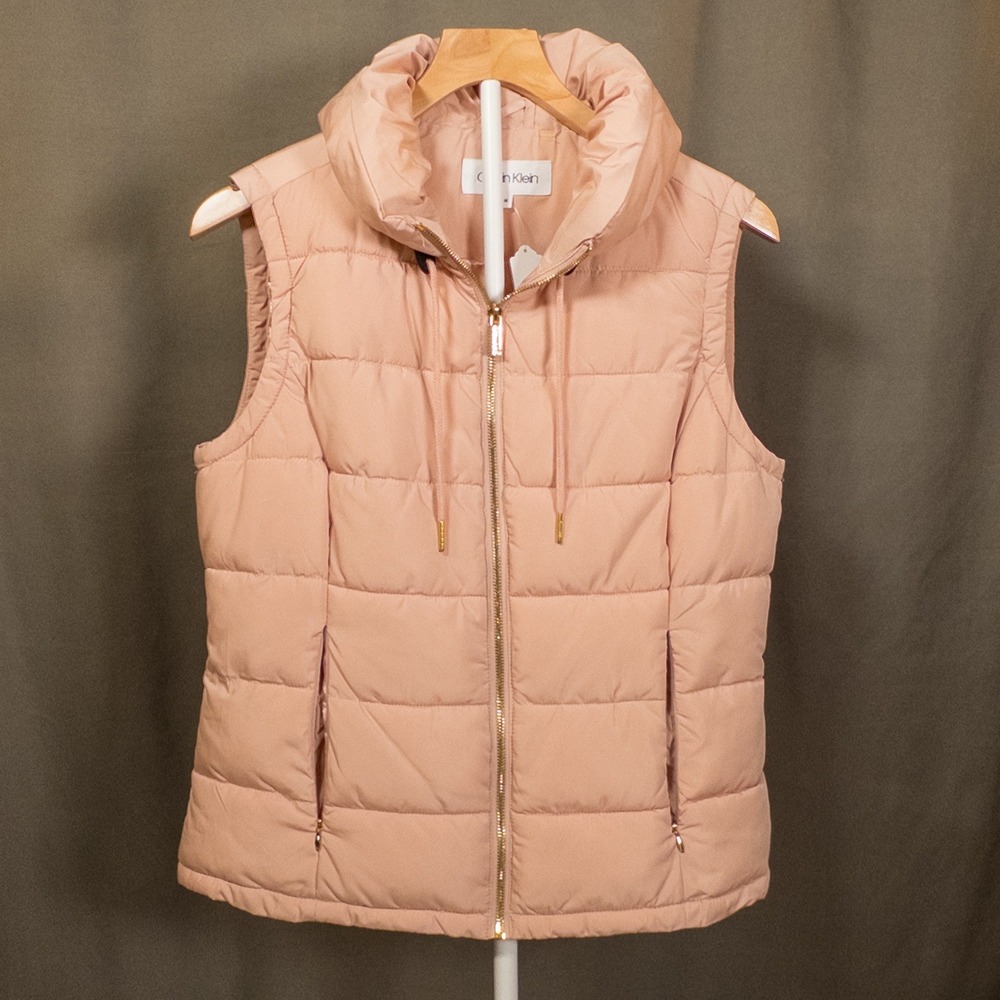 Calvin Klein Womens Puffer Vest Blush Pink Quilted Full Zip Sleeveless Jacket M